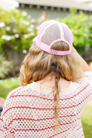 Baby Pink Glitter Smiley Face Mesh Trucker Hat - Coeur de la Mode