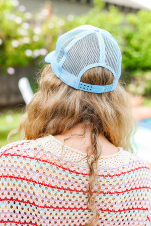 Baby Blue Glitter Smiley Face Mesh Trucker Hat - Coeur de la Mode
