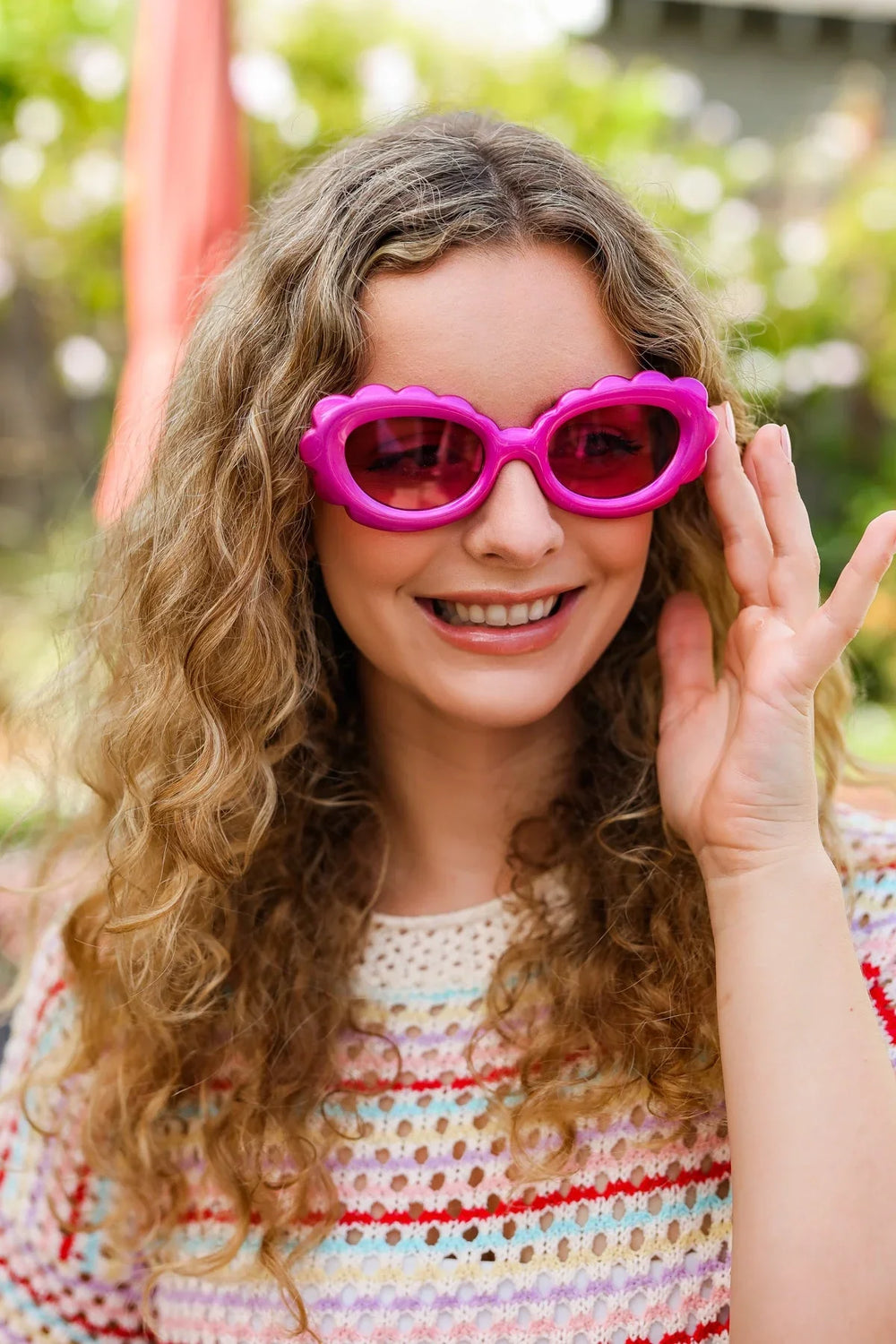 Fuchsia Oval Cat Eye Scalloped Sunglasses - Coeur de la Mode