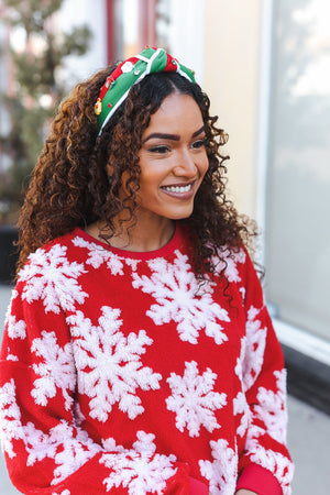 Santa Present Charms & Rhinestone Top Knot Holiday Headband - Coeur de la Mode