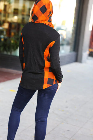 Black & Rust Plaid Hacci Knit Hoodie - Coeur de la Mode