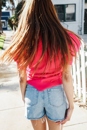 Be Bold Solid Fuchsia Shirred Puff Sleeve Sweater Top - Coeur de la Mode