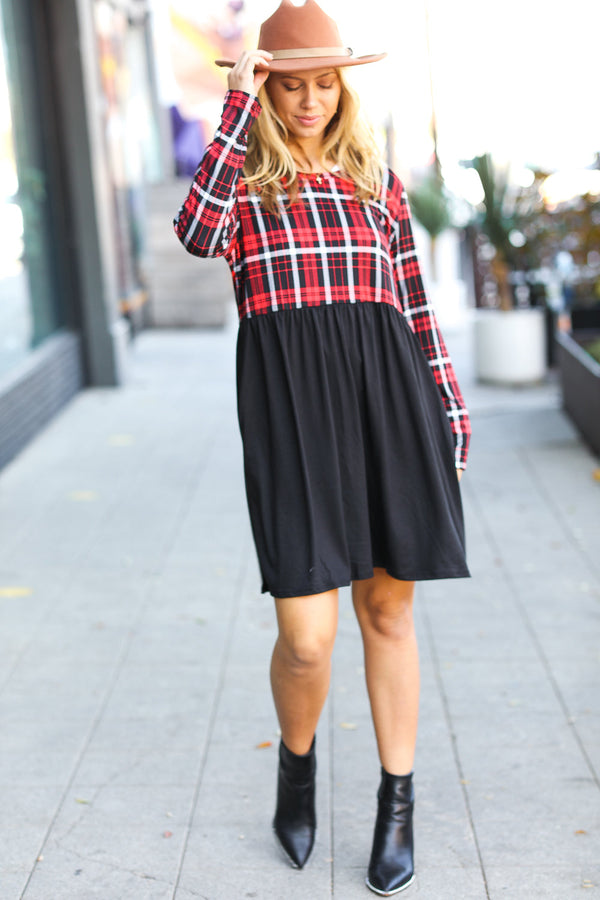 Holiday Plaid Twofer Babydoll Dress - Coeur de la Mode