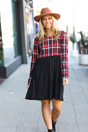 Holiday Plaid Twofer Babydoll Dress - Coeur de la Mode