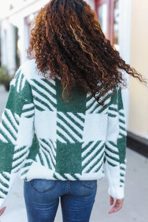 Under The Christmas Tree Green Plaid Soft Brushed Hairy Sweater - Coeur de la Mode