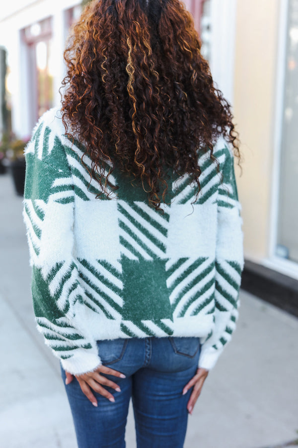 Under The Christmas Tree Green Plaid Soft Brushed Hairy Sweater - Coeur de la Mode