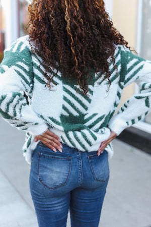 Under The Christmas Tree Green Plaid Soft Brushed Hairy Sweater - Coeur de la Mode