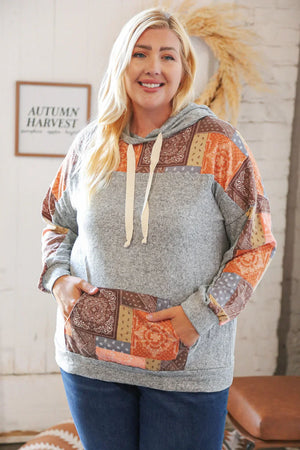Harvest Ethnic Patchwork Print Kangaroo Pocket Hoodie - Coeur de la Mode