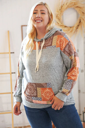 Harvest Ethnic Patchwork Print Kangaroo Pocket Hoodie - Coeur de la Mode