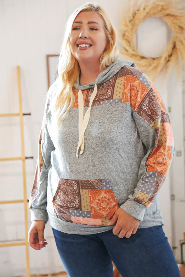 Harvest Ethnic Patchwork Print Kangaroo Pocket Hoodie - Coeur de la Mode