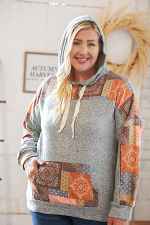Harvest Ethnic Patchwork Print Kangaroo Pocket Hoodie - Coeur de la Mode