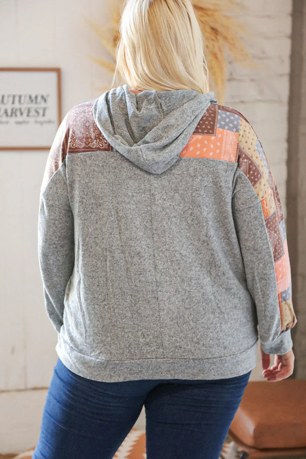 Harvest Ethnic Patchwork Print Kangaroo Pocket Hoodie - Coeur de la Mode