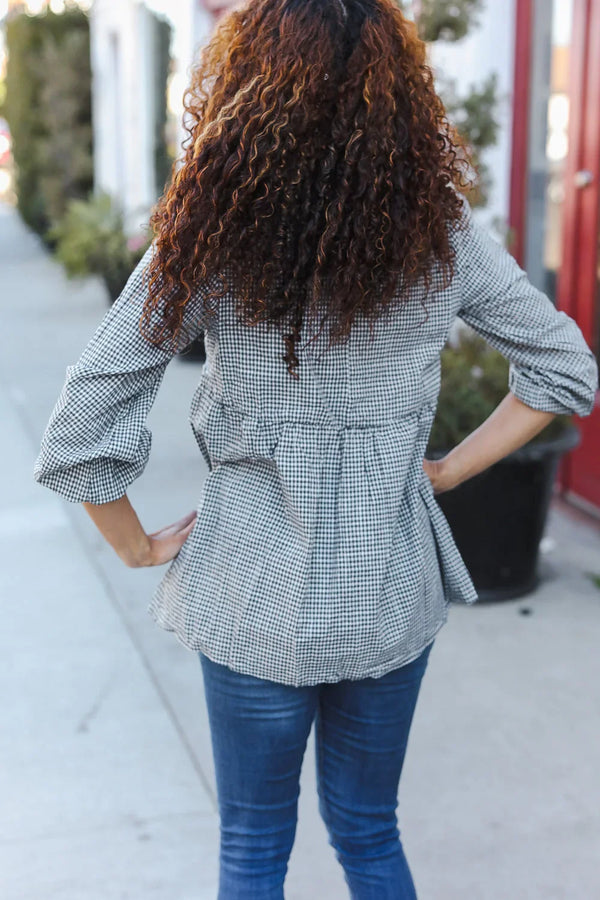 Beautiful You Dark Green Cotton Plaid Embroidered Back Button Top - Coeur de la Mode