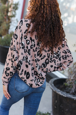 Be Bold Beige Rib Animal Print Button Placard Dolman Pullover - Coeur de la Mode