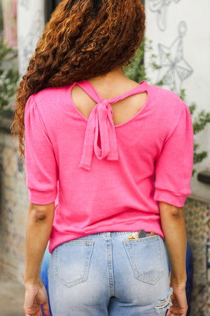 Pretty In Pink Mock Neck With Back Ribbon Bow Tie Sweater Top - Coeur de la Mode