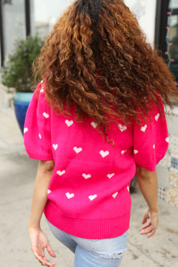 Be Mine Pink & White Heart Oversized Jacquard Sweater - Coeur de la Mode