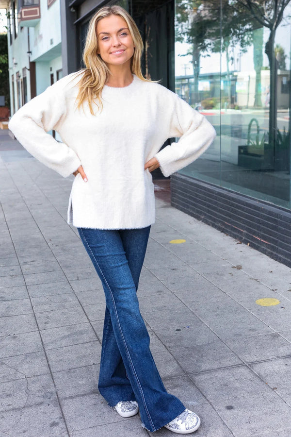 Classic Elegance Ivory Fuzzy Soft Knit Sweater - Coeur de la Mode