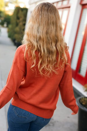 Game Day Burnt Orange "Texas" Embroidery Pop Up Sweater - Coeur de la Mode