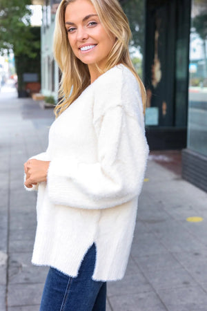 Classic Elegance Ivory Fuzzy Soft Knit Sweater - Coeur de la Mode