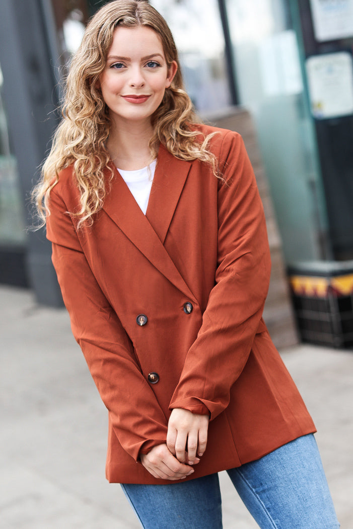 Going Up Rust Double Button Collar Lapel Blazer - Coeur de la Mode