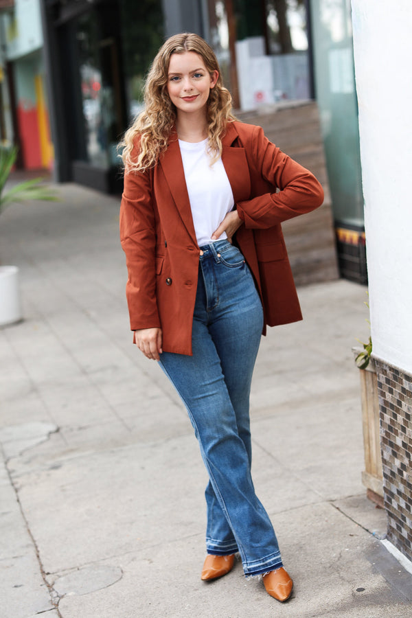 Going Up Rust Double Button Collar Lapel Blazer - Coeur de la Mode
