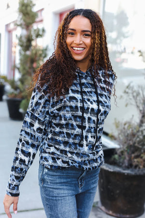 Casual Chic Blue & Black Animal Print Stripe Hoodie - Coeur de la Mode