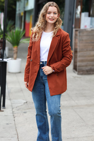 Going Up Rust Double Button Collar Lapel Blazer - Coeur de la Mode