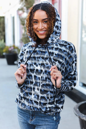 Casual Chic Blue & Black Animal Print Stripe Hoodie - Coeur de la Mode