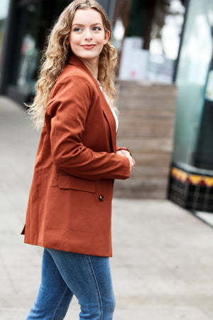 Going Up Rust Double Button Collar Lapel Blazer - Coeur de la Mode