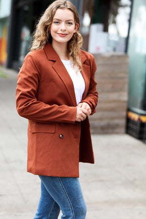 Going Up Rust Double Button Collar Lapel Blazer - Coeur de la Mode