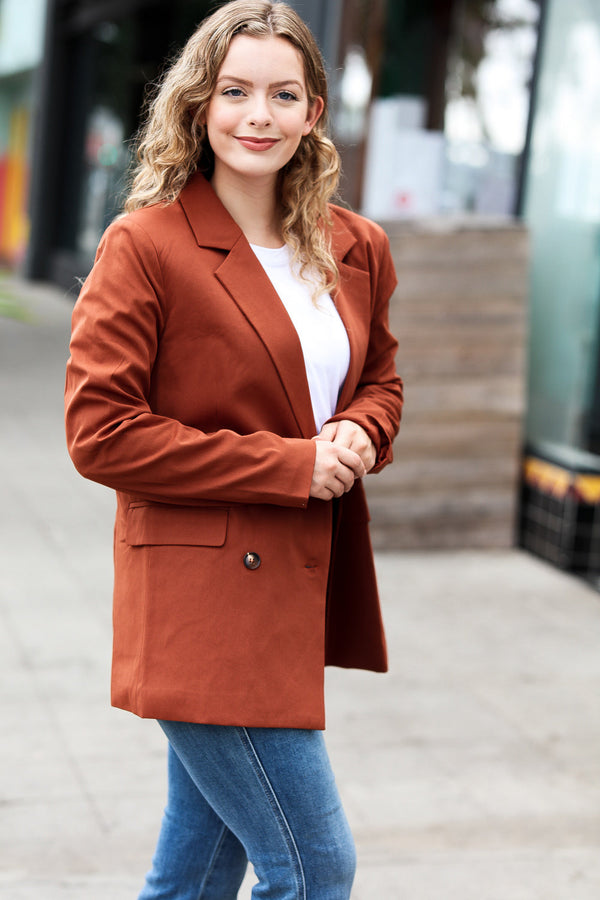 Going Up Rust Double Button Collar Lapel Blazer - Coeur de la Mode