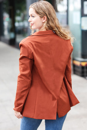Going Up Rust Double Button Collar Lapel Blazer - Coeur de la Mode