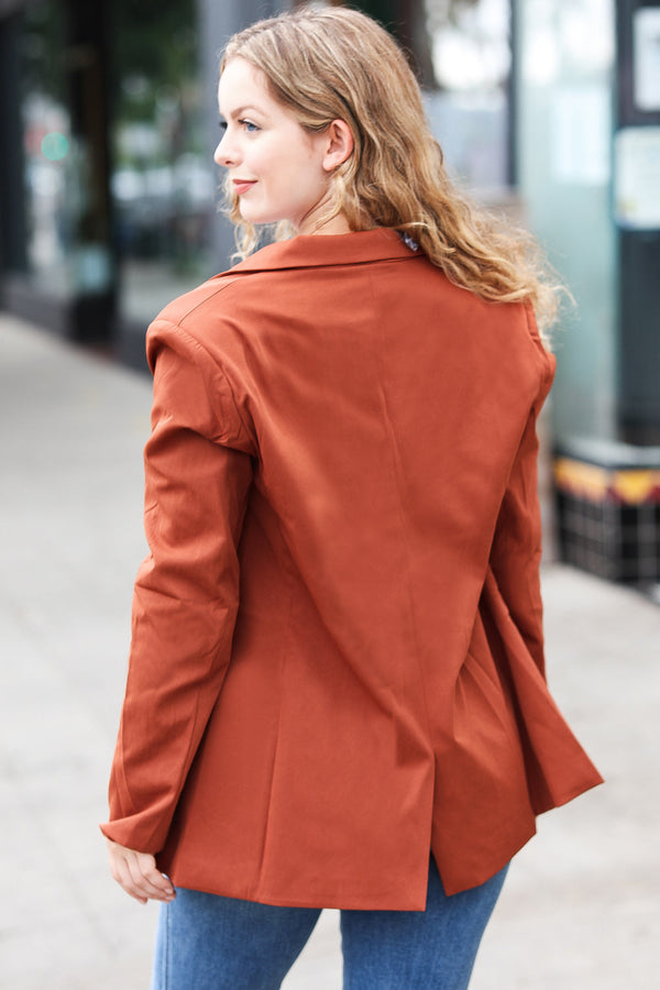 Going Up Rust Double Button Collar Lapel Blazer - Coeur de la Mode
