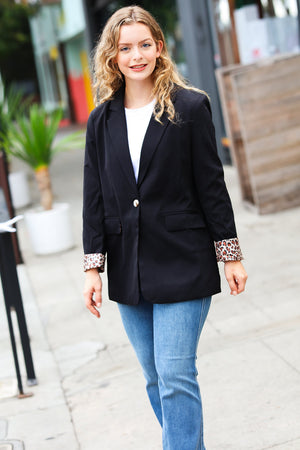 Feeling Bold Black Leopard Tailored Collar Lapel Blazer - Coeur de la Mode
