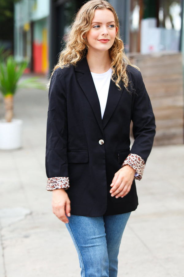 Feeling Bold Black Leopard Tailored Collar Lapel Blazer - Coeur de la Mode