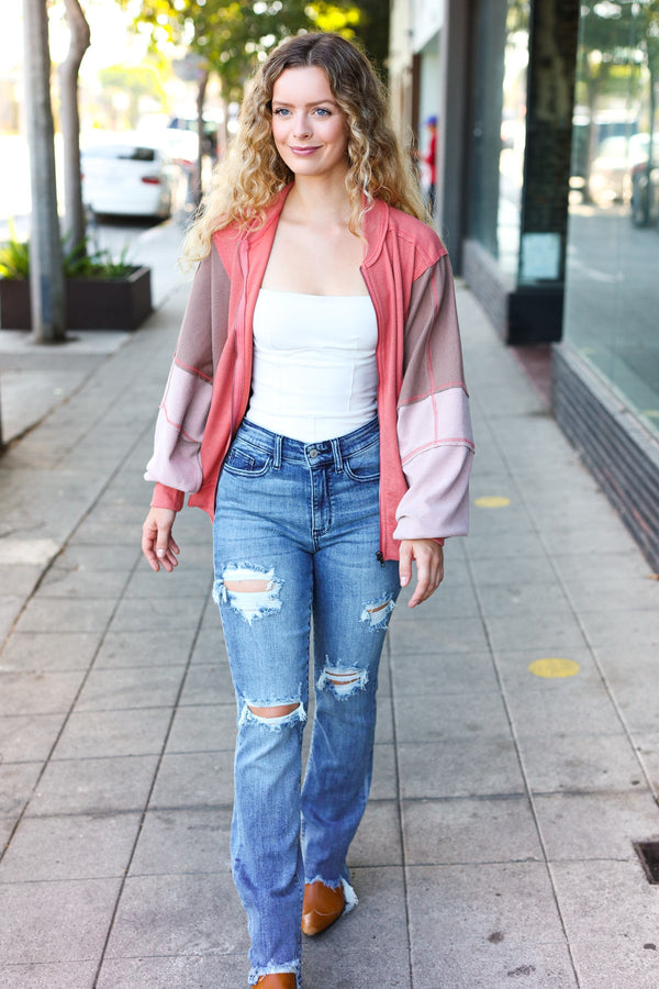 Boldy You Camel Dolman Sleeve Colorblock Knit Bomber Jacket - Coeur de la Mode