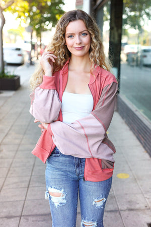 Boldy You Camel Dolman Sleeve Colorblock Knit Bomber Jacket - Coeur de la Mode