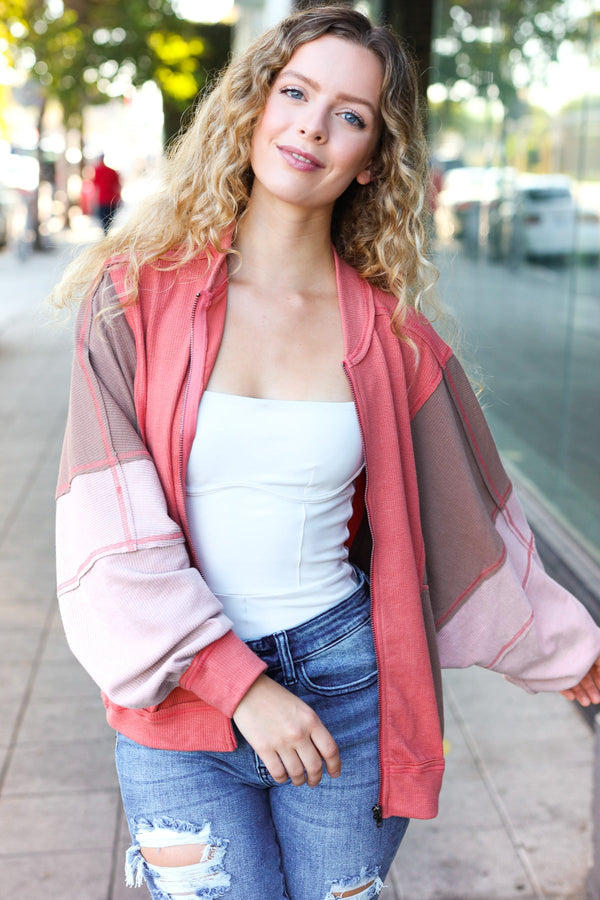 Boldy You Camel Dolman Sleeve Colorblock Knit Bomber Jacket - Coeur de la Mode