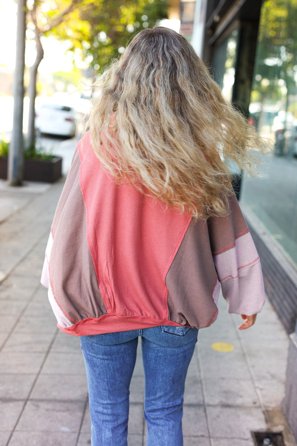 Boldy You Camel Dolman Sleeve Colorblock Knit Bomber Jacket - Coeur de la Mode