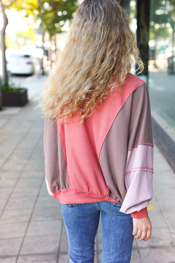 Boldy You Camel Dolman Sleeve Colorblock Knit Bomber Jacket - Coeur de la Mode