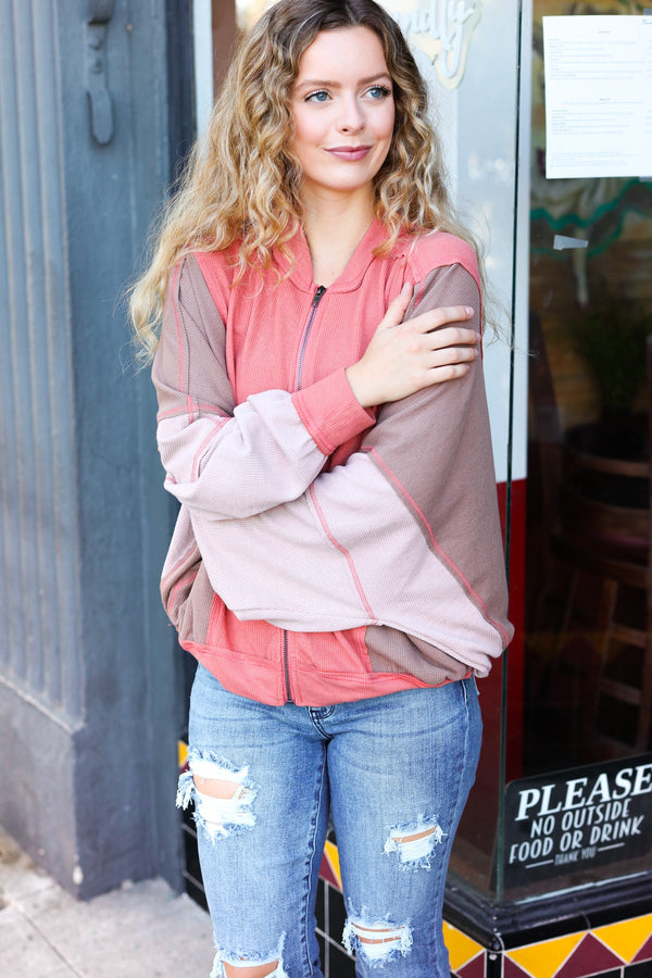 Boldy You Camel Dolman Sleeve Colorblock Knit Bomber Jacket - Coeur de la Mode