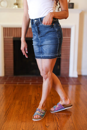 Judy Blue Dark Blue High Waist Release Hem Skirt - Coeur de la Mode