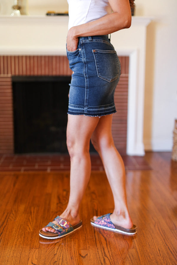 Judy Blue Dark Blue High Waist Release Hem Skirt - Coeur de la Mode
