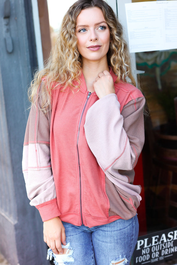 Boldy You Camel Dolman Sleeve Colorblock Knit Bomber Jacket - Coeur de la Mode
