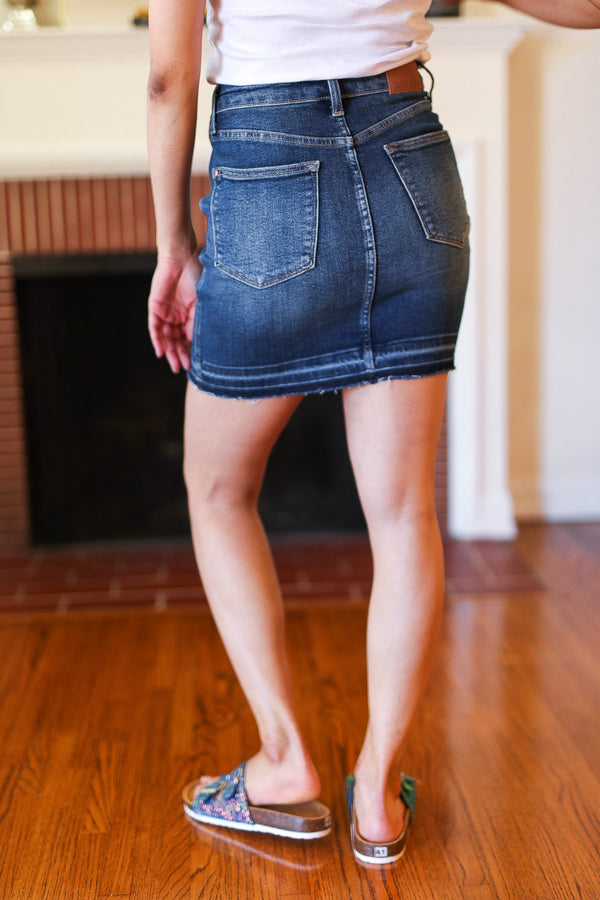 Judy Blue Dark Blue High Waist Release Hem Skirt - Coeur de la Mode