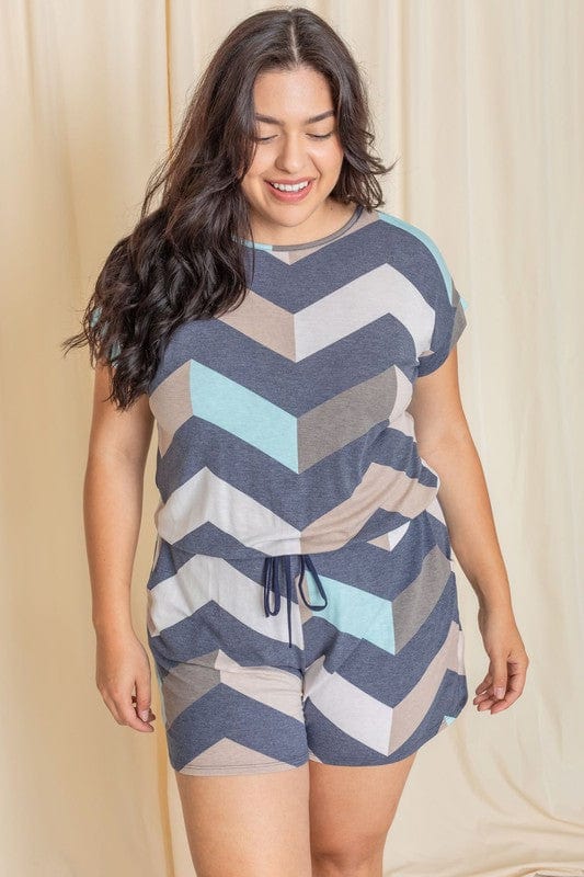 Plus Drawstring Chevron Romper - Coeur de la Mode