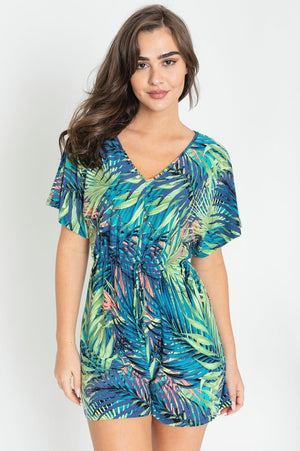 Island Vibes All Year Round: Tropical Kimono Sleeve Romper - Coeur de la Mode