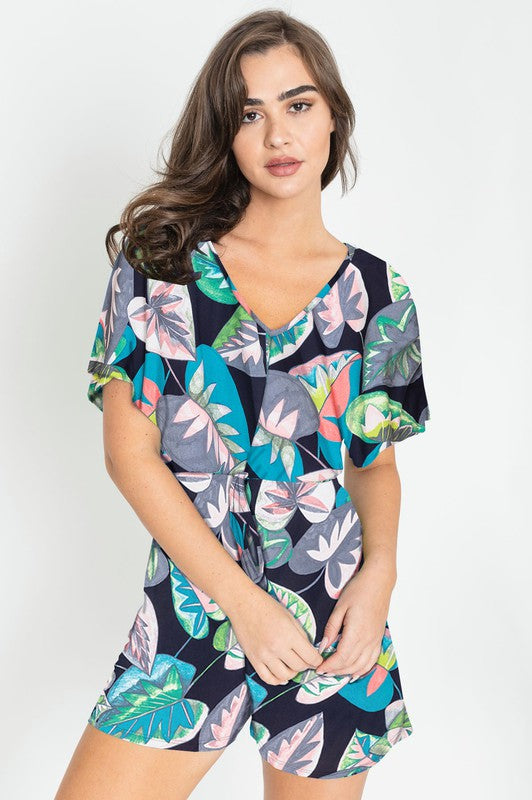 Island Vibes All Year Round: Tropical Kimono Sleeve Romper - Coeur de la Mode