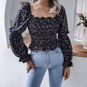 Smocked Floral Long Sleeve Top for Effortless Style - Coeur de la Mode