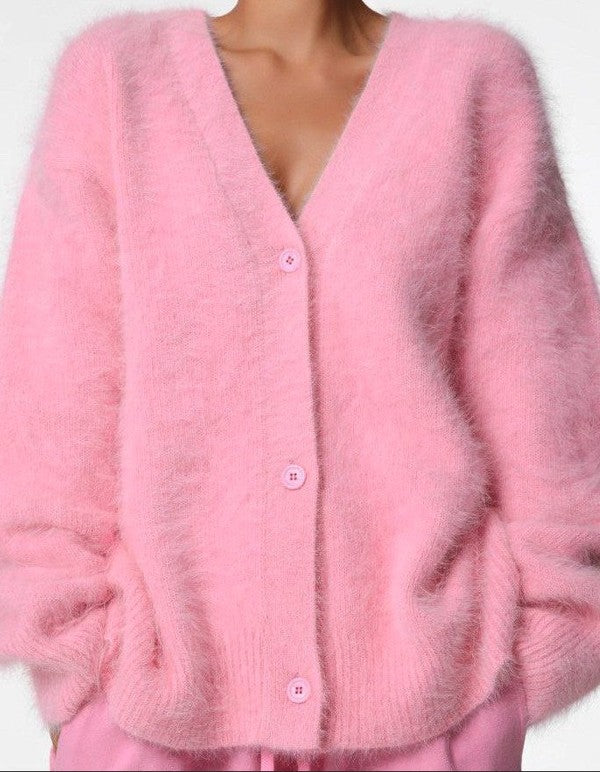 Fuzzy oversized button front cardigan